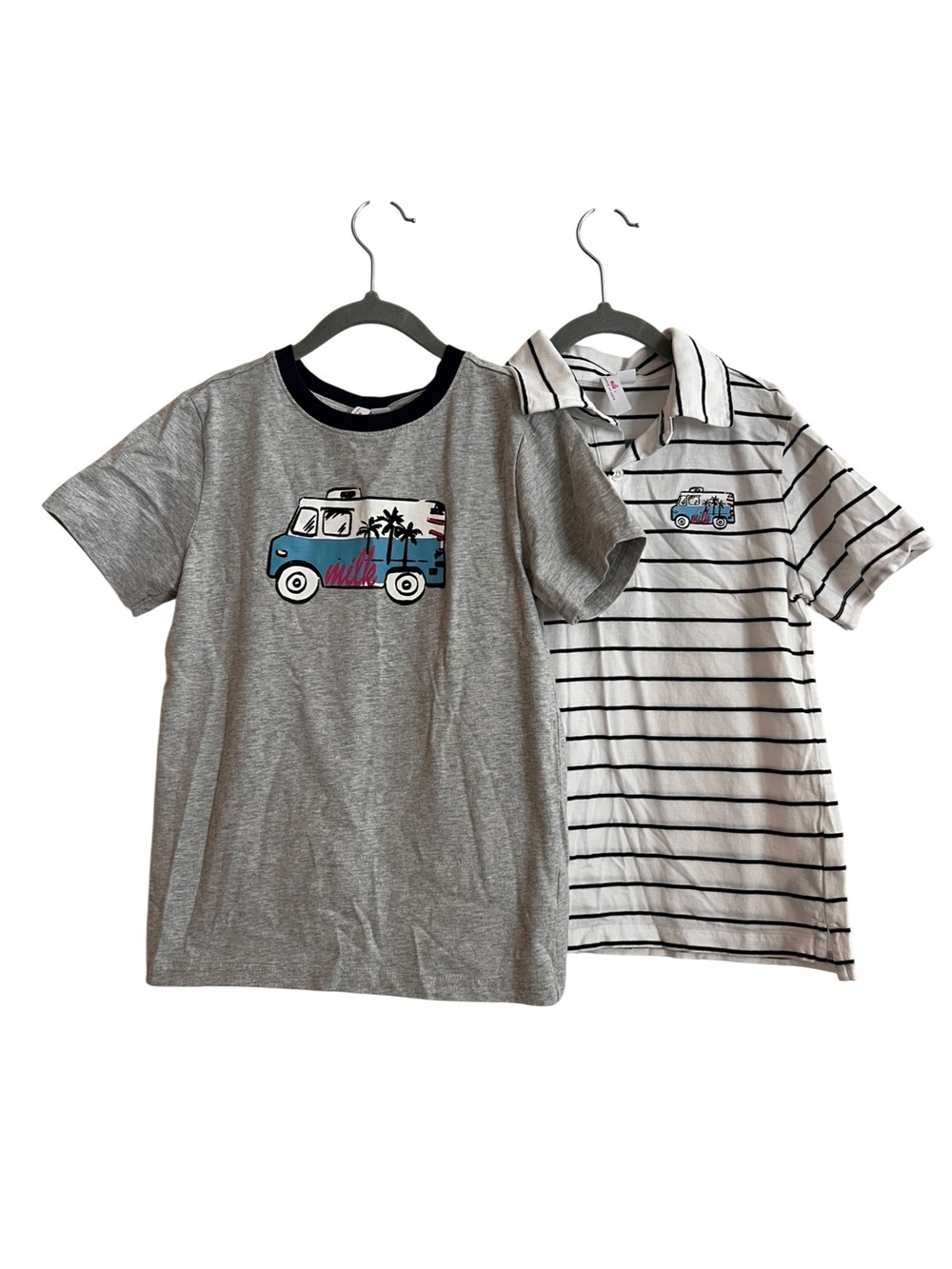 Janie and Jack Grey and White Striped Tee Set with Blue Van Graphic